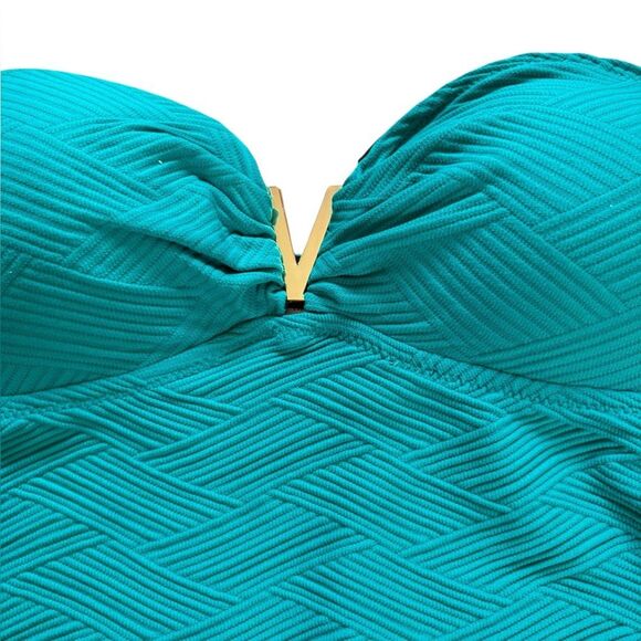A Pea in the Pod Maternity One Piece Swimsuit Strapless Womens Size Small Teal - Picture 3 of 10